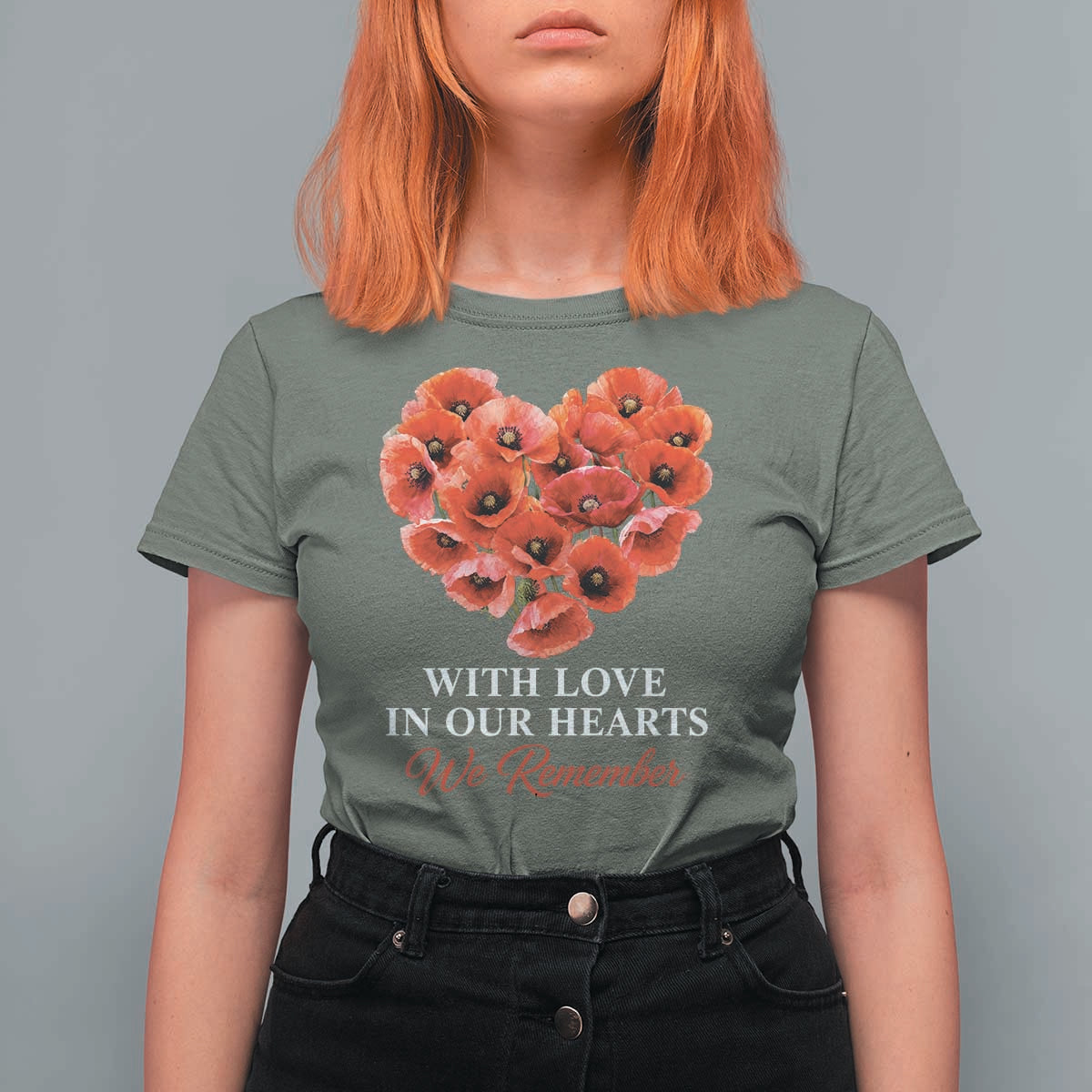 Memorial Day T Shirt For Women With Love In Our Hearts We Remember Red Poppy Flower