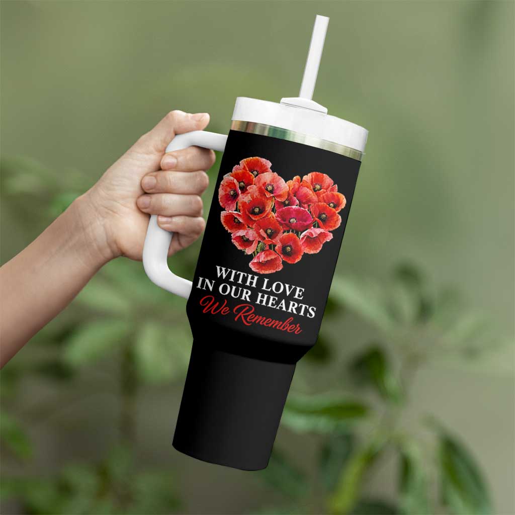 Memorial Day Tumbler With Handle With Love In Our Hearts We Remember Red Poppy Flower