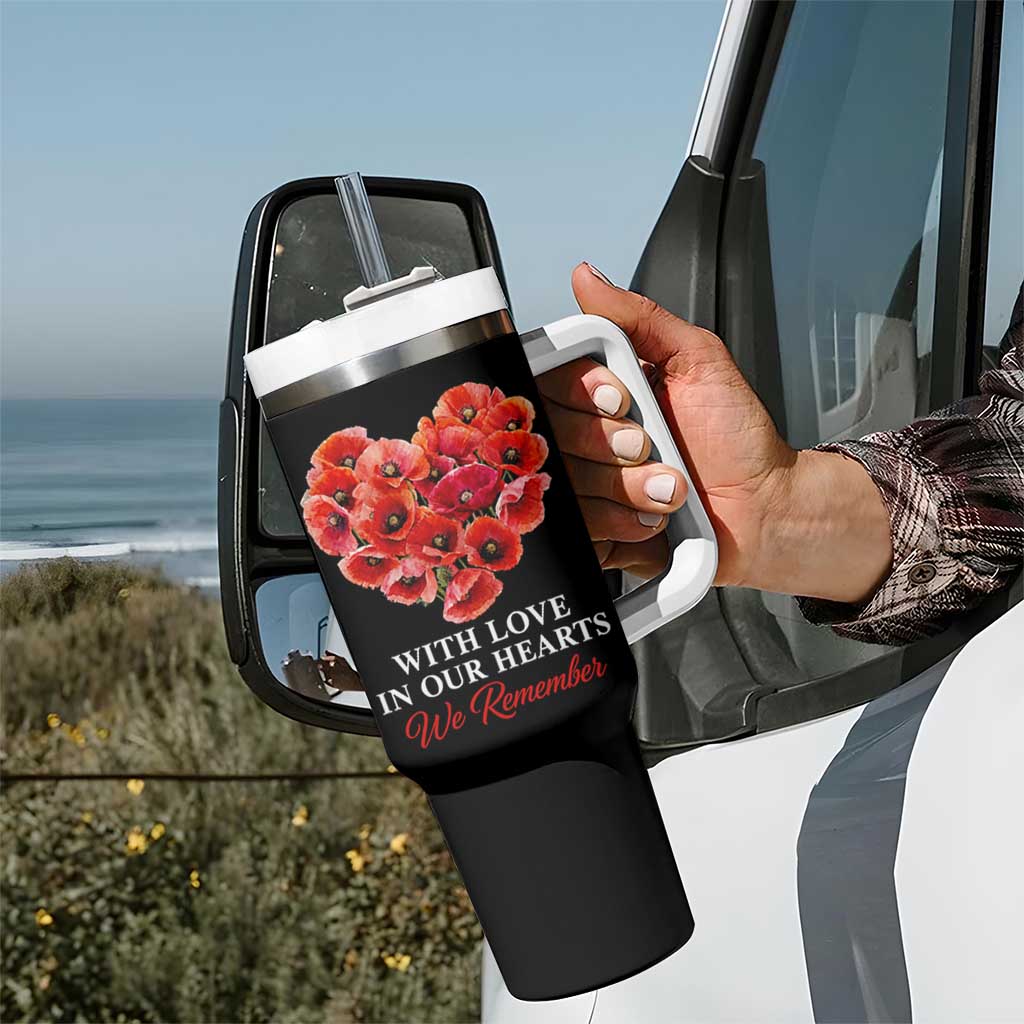 Memorial Day Tumbler With Handle With Love In Our Hearts We Remember Red Poppy Flower