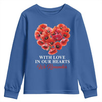 Memorial Day Youth Sweatshirt With Love In Our Hearts We Remember Red Poppy Flower