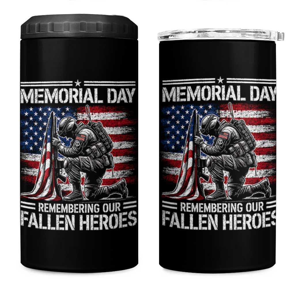 Memorial Day 4 in 1 Can Cooler Tumbler Remembering Our Fallen Heroes Veteran Day American Flag