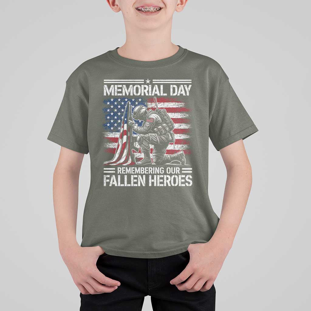 Memorial Day T Shirt For Kid Remembering Our Fallen Heroes Veteran Day American Flag