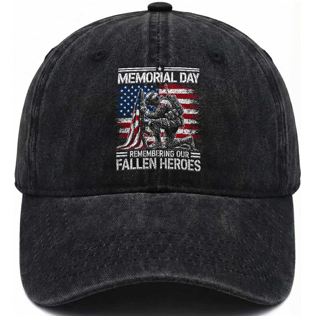 Memorial Day Washed Cotton Baseball Cap Remembering Our Fallen Heroes Veteran Day American Flag
