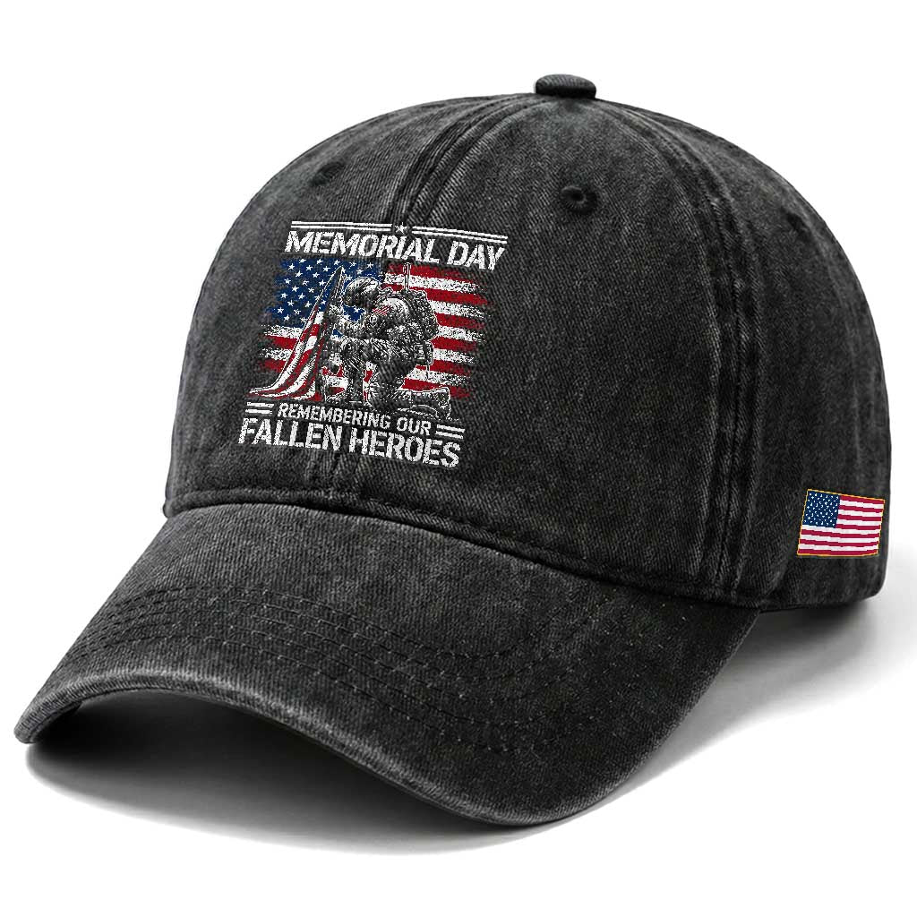 Memorial Day Washed Cotton Baseball Cap Remembering Our Fallen Heroes Veteran Day American Flag