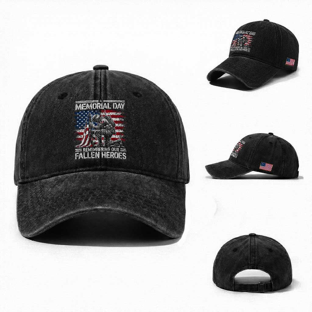 Memorial Day Washed Cotton Baseball Cap Remembering Our Fallen Heroes Veteran Day American Flag