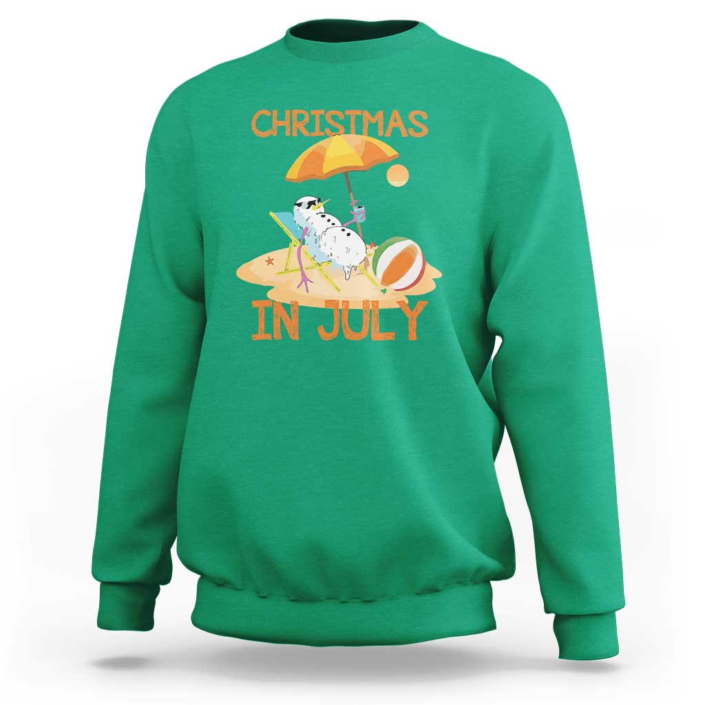 Funny Christmas In July Sweatshirt Snowman Summer Vacation Cocktails Beach - Wonder Print Shop