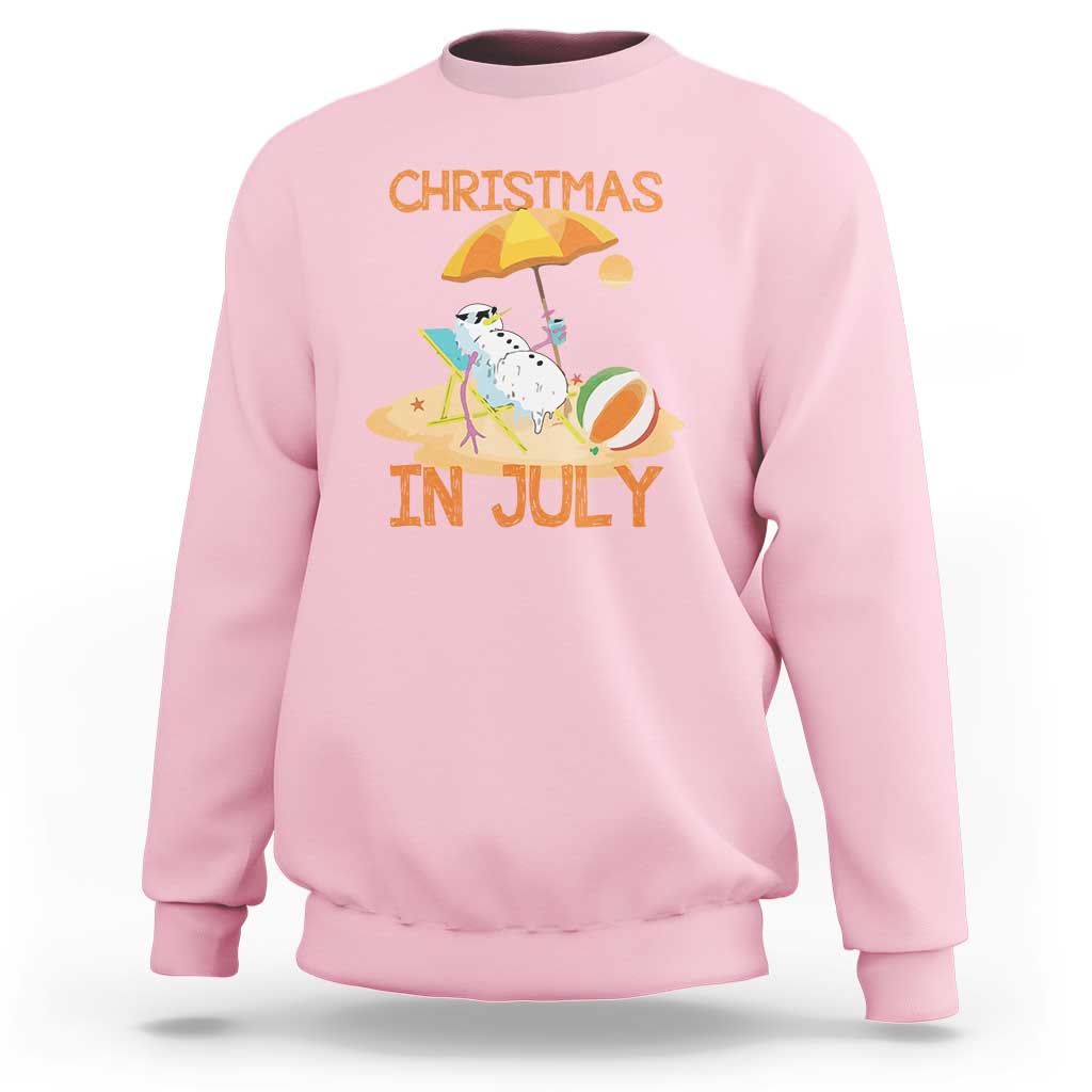 Funny Christmas In July Sweatshirt Snowman Summer Vacation Cocktails Beach - Wonder Print Shop