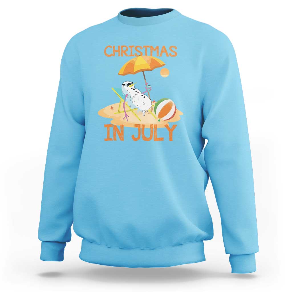 Funny Christmas In July Sweatshirt Snowman Summer Vacation Cocktails Beach - Wonder Print Shop