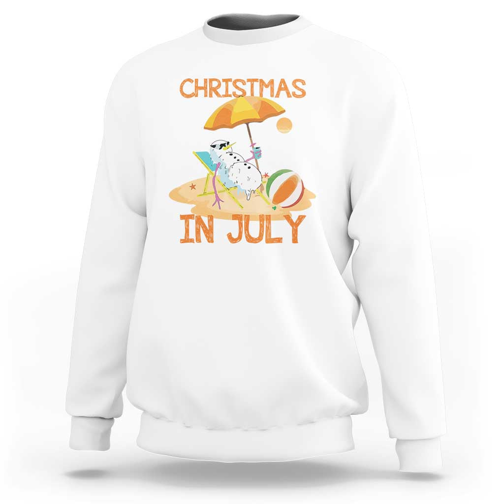 Funny Christmas In July Sweatshirt Snowman Summer Vacation Cocktails Beach - Wonder Print Shop