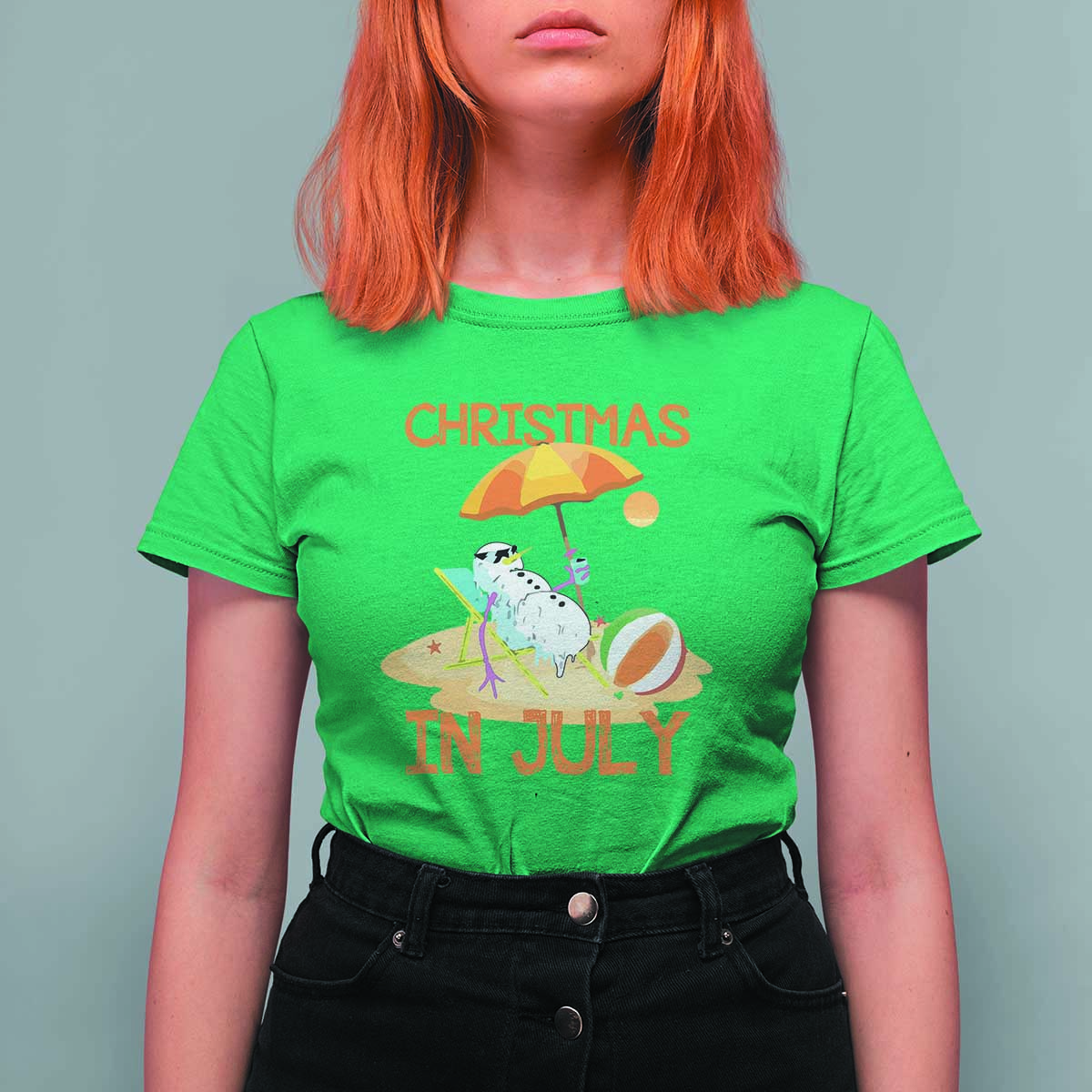 Funny Christmas In July T Shirt For Women Snowman Summer Vacation Cocktails Beach - Wonder Print Shop