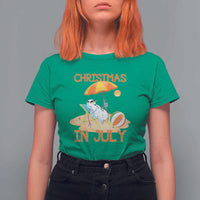 Funny Christmas In July T Shirt For Women Snowman Summer Vacation Cocktails Beach - Wonder Print Shop