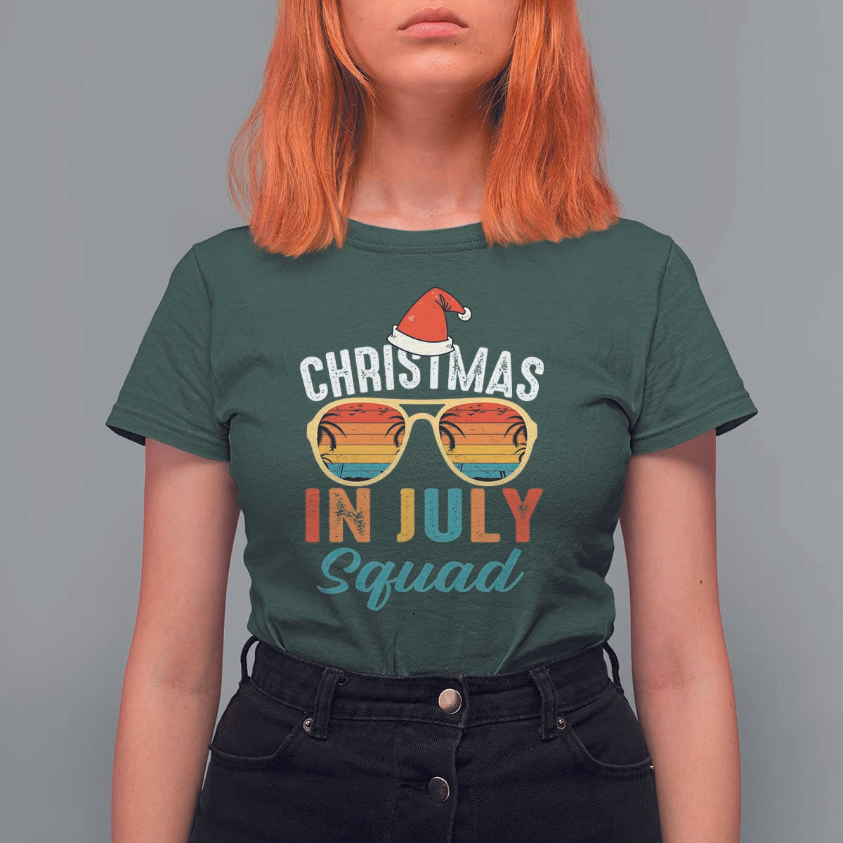 Funny Christmas In July Squad T Shirt For Women Summer Xmas Beach Sunglasses - Wonder Print Shop