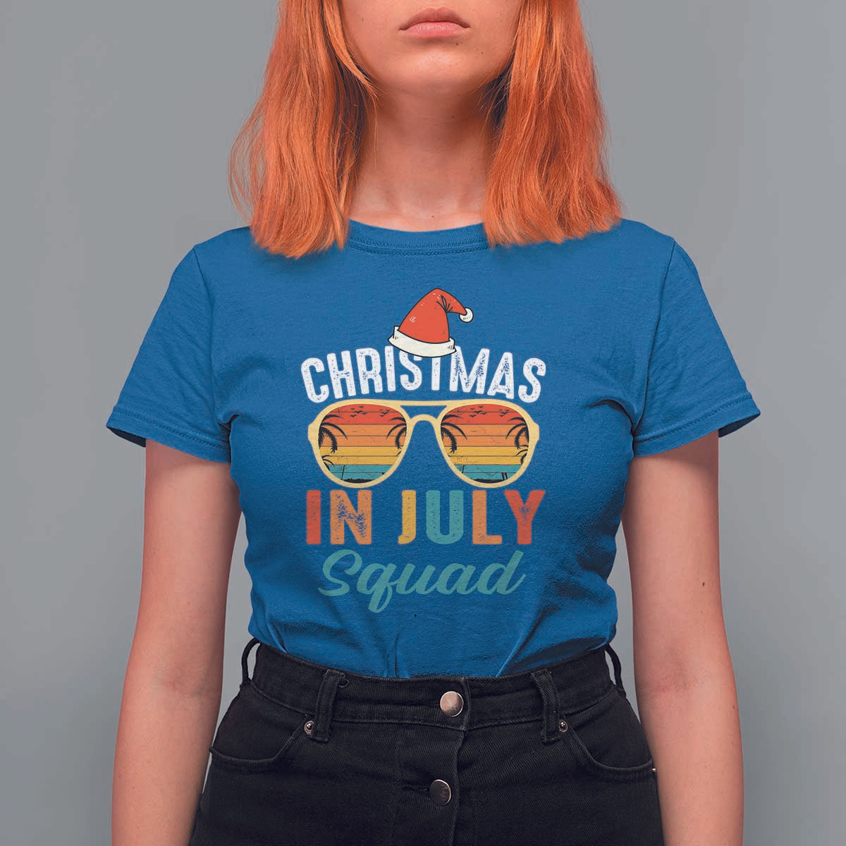 Funny Christmas In July Squad T Shirt For Women Summer Xmas Beach Sunglasses - Wonder Print Shop