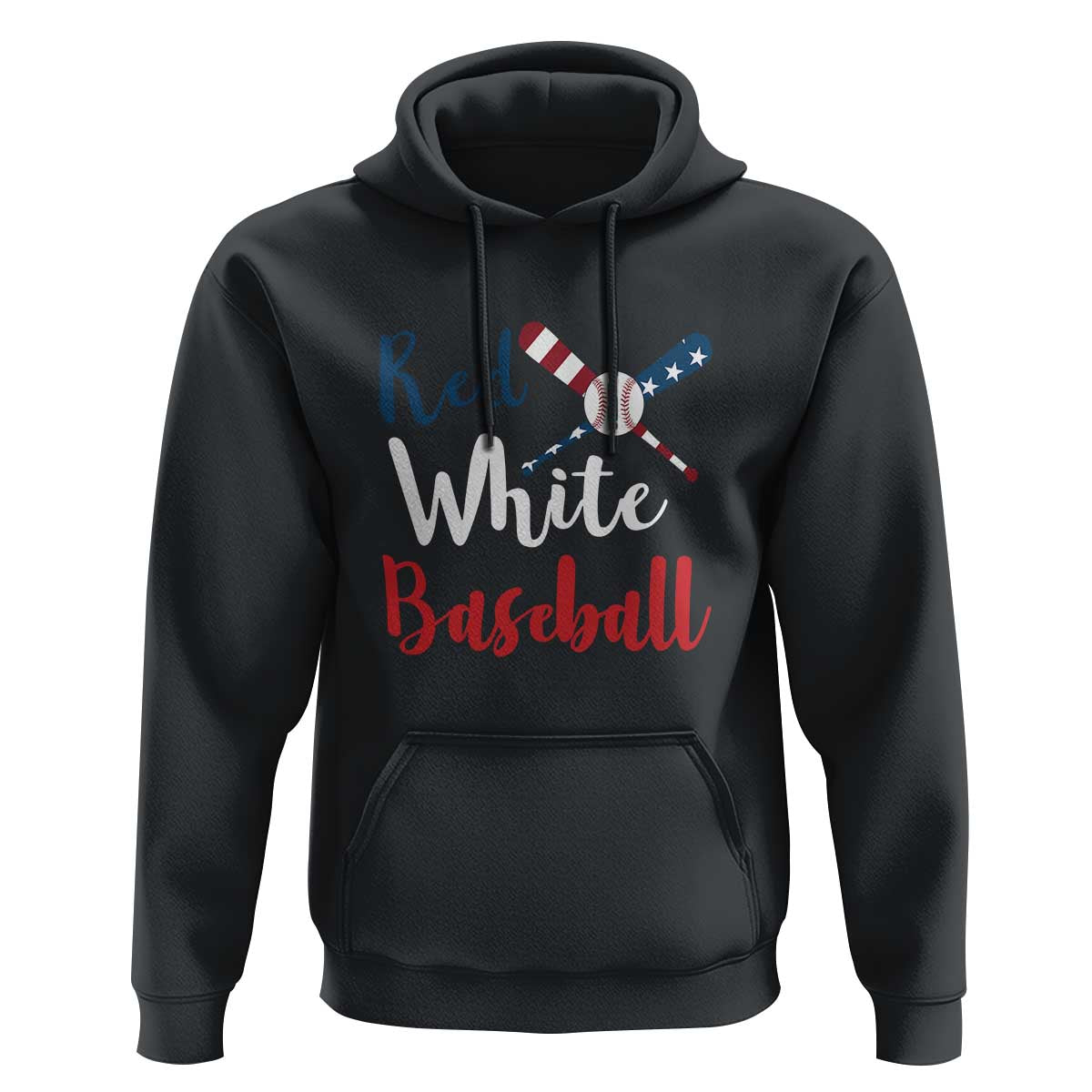 Funny Red White Baseball Hoodie 4th Of July Bat Ball American Flag - Wonder Print Shop