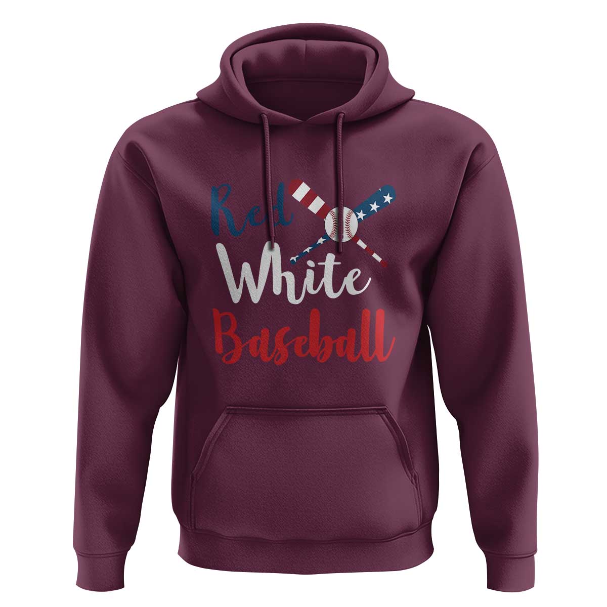 Funny Red White Baseball Hoodie 4th Of July Bat Ball American Flag - Wonder Print Shop