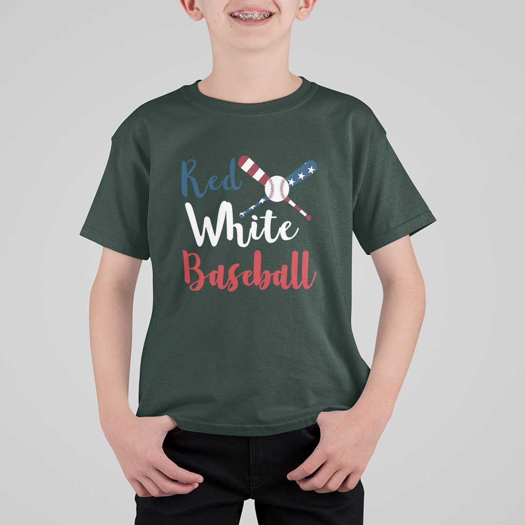 Funny Red White Baseball T Shirt For Kid 4th Of July Bat Ball American Flag - Wonder Print Shop