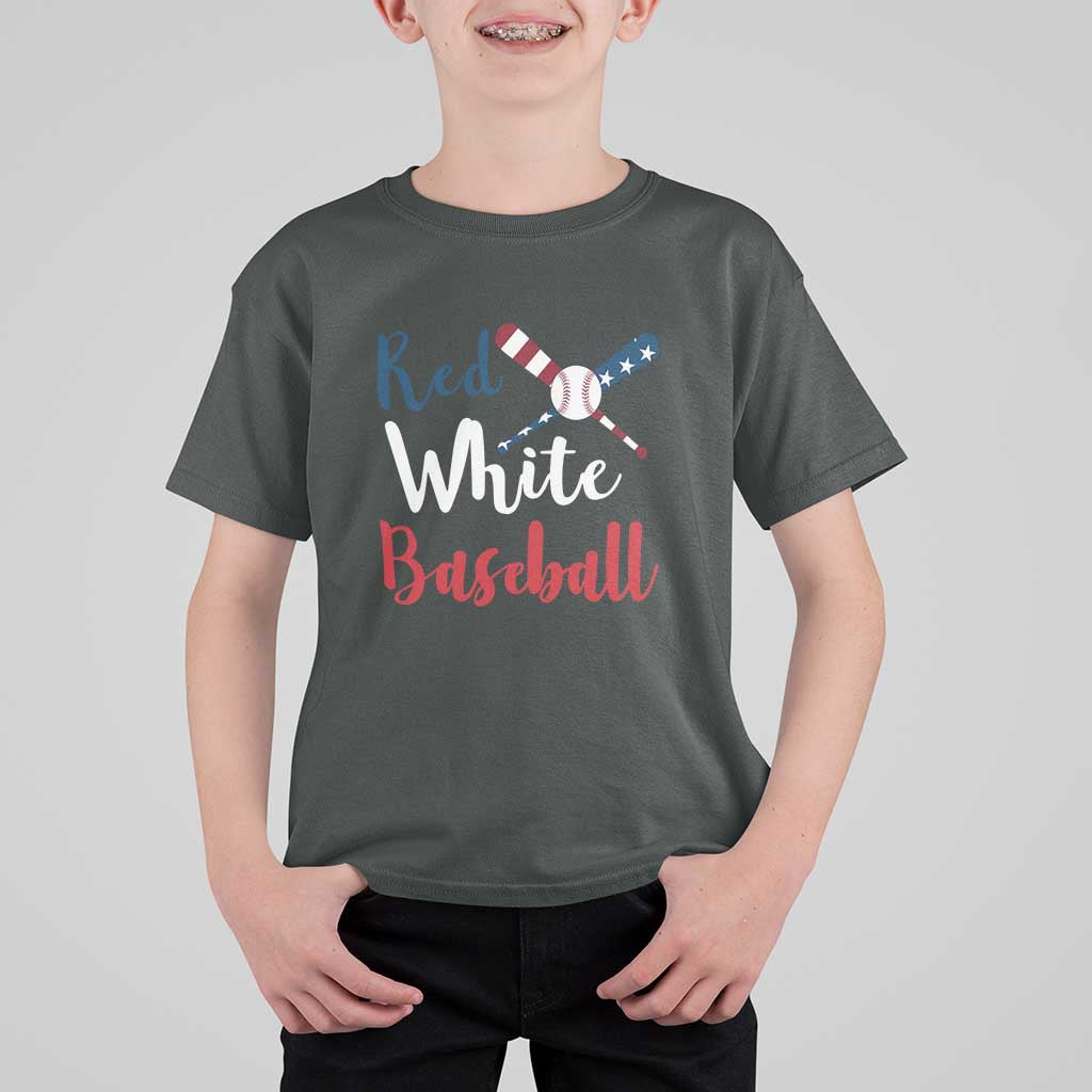 Funny Red White Baseball T Shirt For Kid 4th Of July Bat Ball American Flag - Wonder Print Shop