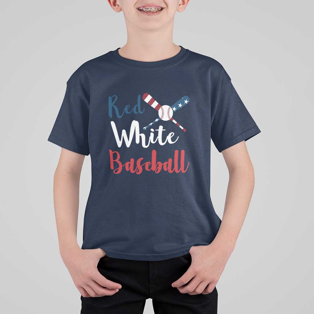 Funny Red White Baseball T Shirt For Kid 4th Of July Bat Ball American Flag - Wonder Print Shop