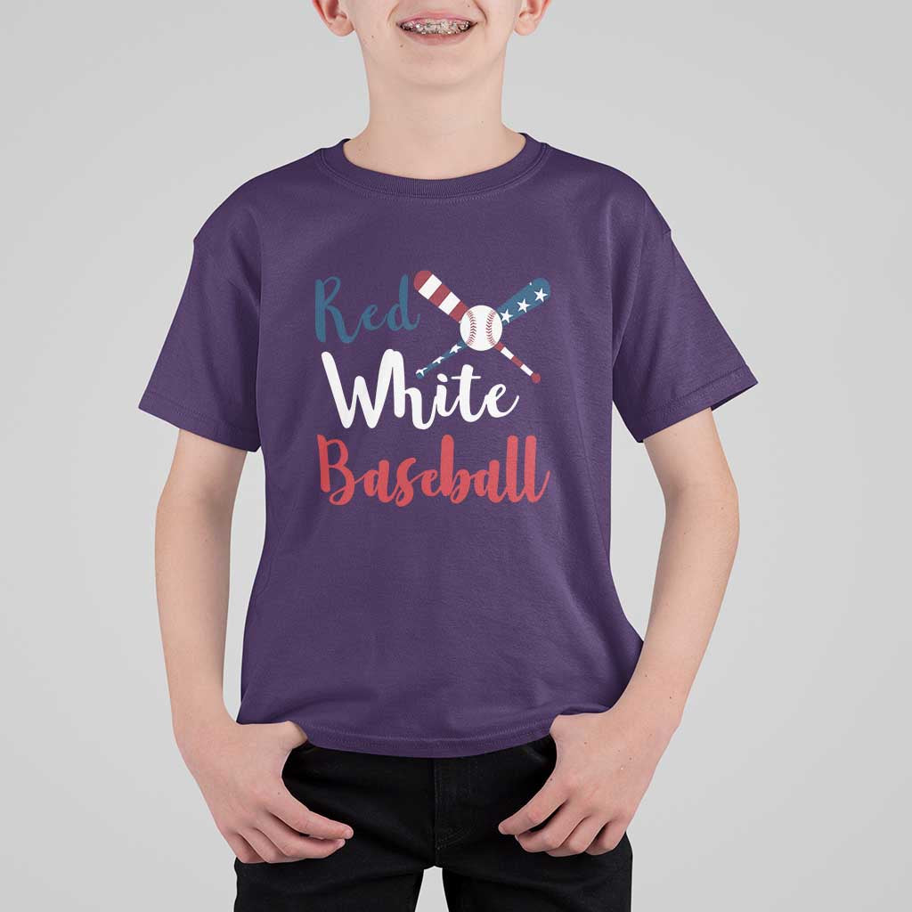 Funny Red White Baseball T Shirt For Kid 4th Of July Bat Ball American Flag - Wonder Print Shop