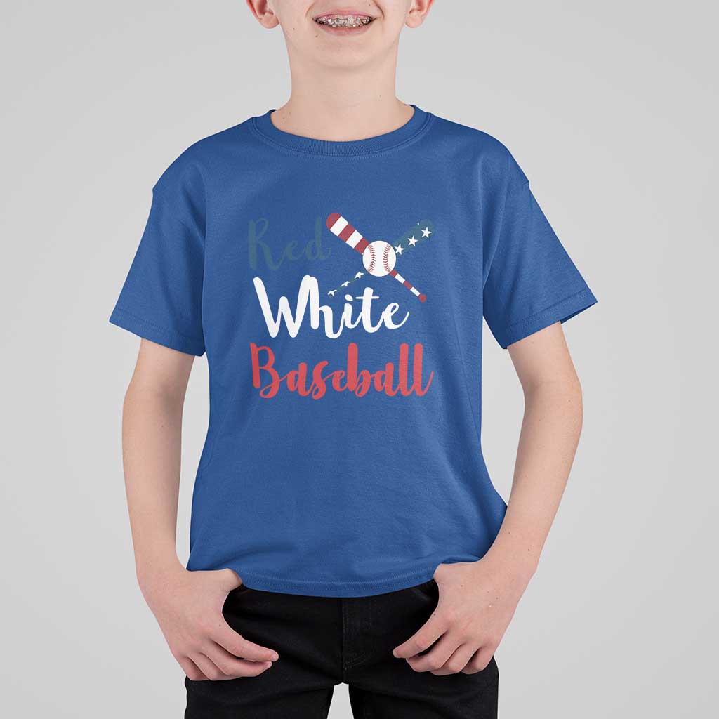 Funny Red White Baseball T Shirt For Kid 4th Of July Bat Ball American Flag - Wonder Print Shop