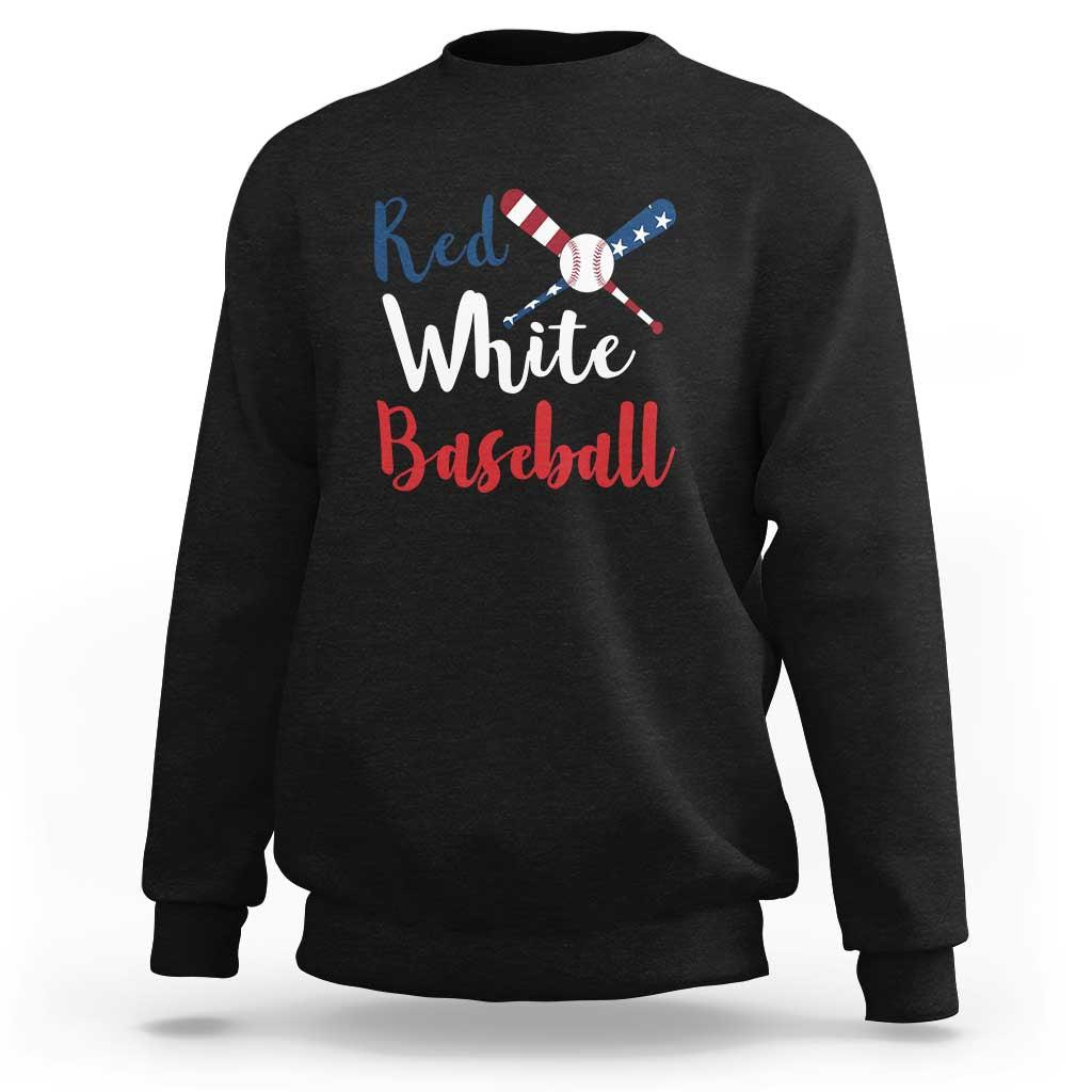 Funny Red White Baseball Sweatshirt 4th Of July Bat Ball American Flag - Wonder Print Shop