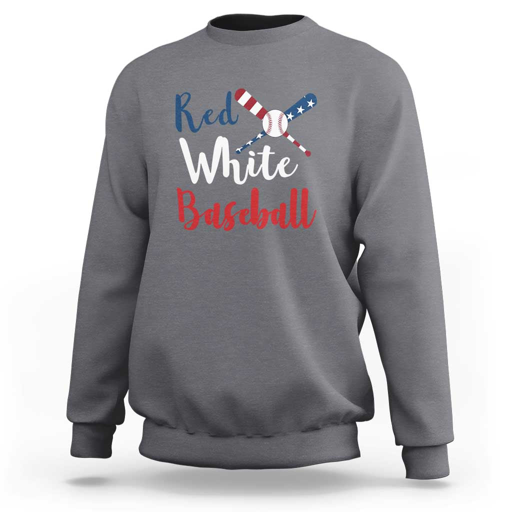 Funny Red White Baseball Sweatshirt 4th Of July Bat Ball American Flag - Wonder Print Shop