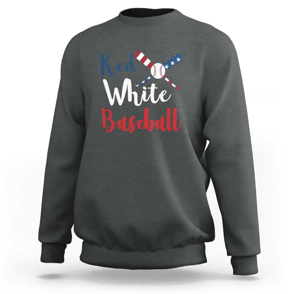 Funny Red White Baseball Sweatshirt 4th Of July Bat Ball American Flag - Wonder Print Shop