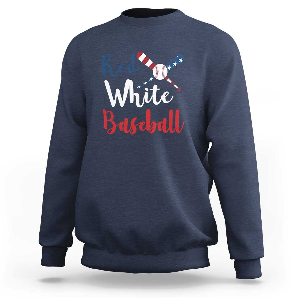 Funny Red White Baseball Sweatshirt 4th Of July Bat Ball American Flag - Wonder Print Shop