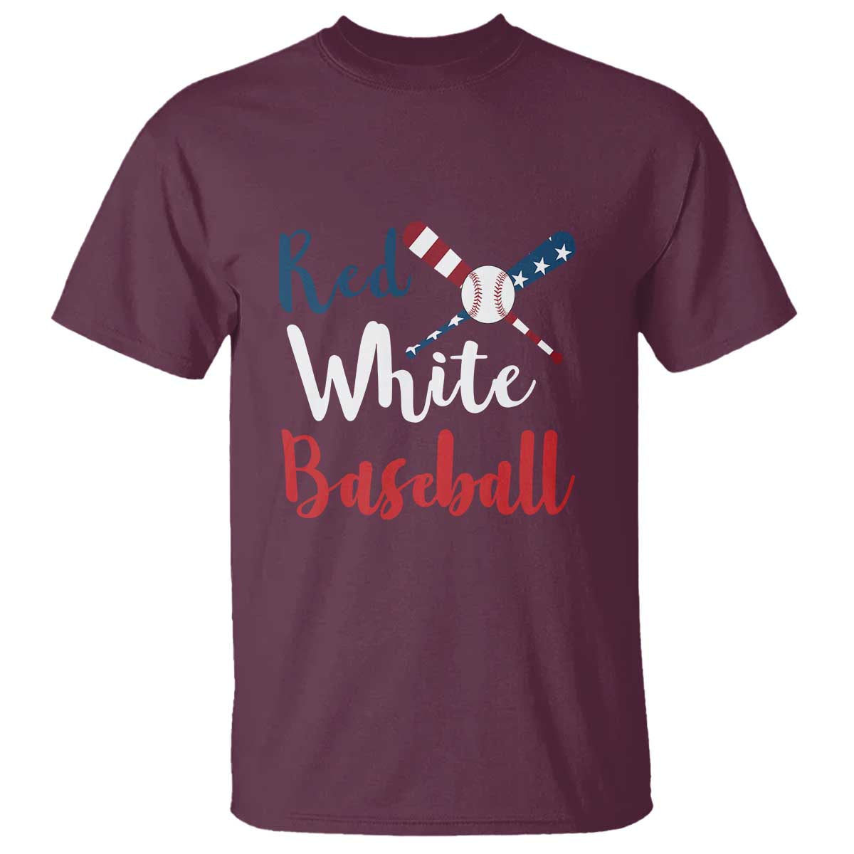 Funny Red White Baseball T Shirt 4th Of July Bat Ball American Flag - Wonder Print Shop