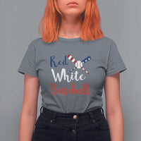 Funny Red White Baseball T Shirt For Women 4th Of July Bat Ball American Flag - Wonder Print Shop