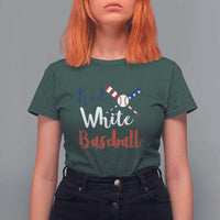 Funny Red White Baseball T Shirt For Women 4th Of July Bat Ball American Flag - Wonder Print Shop