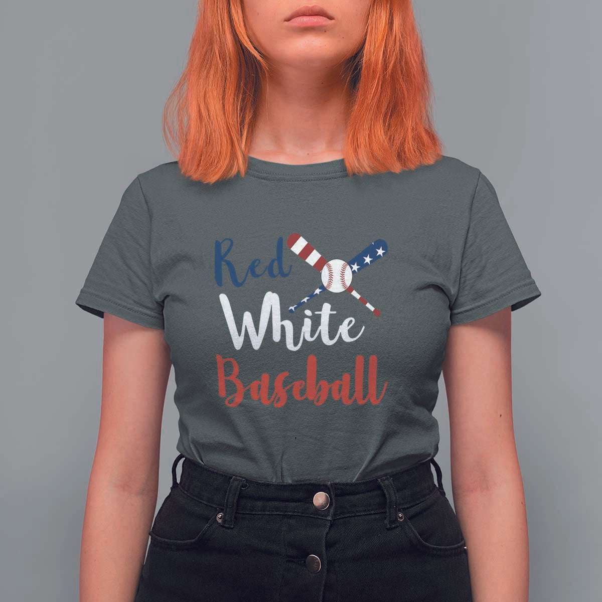 Funny Red White Baseball T Shirt For Women 4th Of July Bat Ball American Flag - Wonder Print Shop