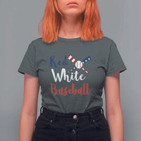 Funny Red White Baseball T Shirt For Women 4th Of July Bat Ball American Flag - Wonder Print Shop