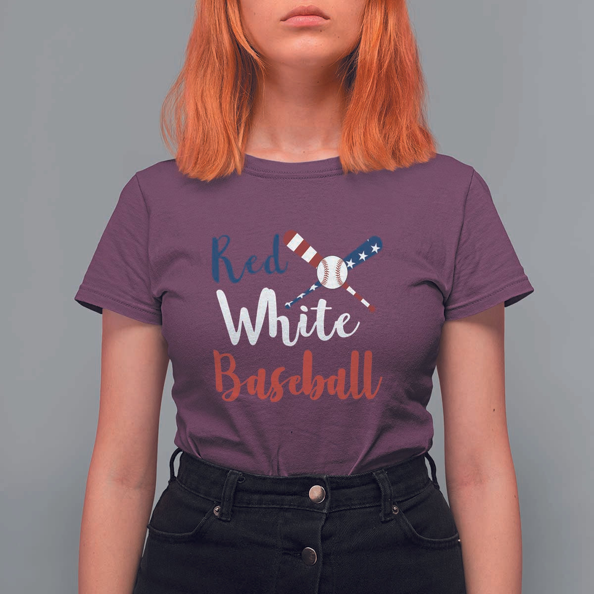 Funny Red White Baseball T Shirt For Women 4th Of July Bat Ball American Flag - Wonder Print Shop