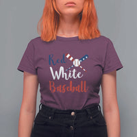Funny Red White Baseball T Shirt For Women 4th Of July Bat Ball American Flag - Wonder Print Shop