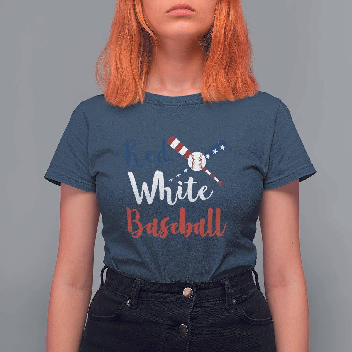 Funny Red White Baseball T Shirt For Women 4th Of July Bat Ball American Flag - Wonder Print Shop