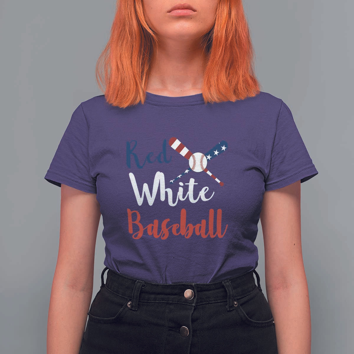 Funny Red White Baseball T Shirt For Women 4th Of July Bat Ball American Flag - Wonder Print Shop