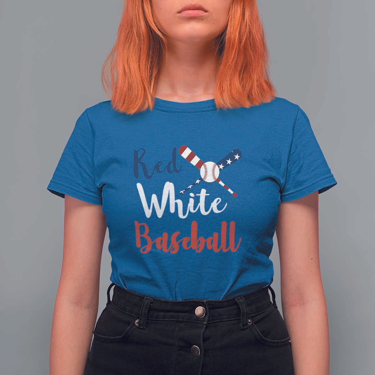 Funny Red White Baseball T Shirt For Women 4th Of July Bat Ball American Flag - Wonder Print Shop