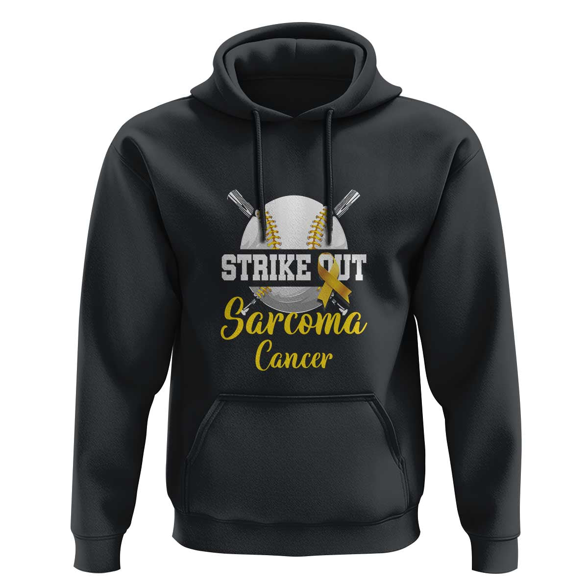 Strike Out Sarcoma Cancer Hoodie Baseball Fight Awareness Yellow Ribbon - Wonder Print Shop