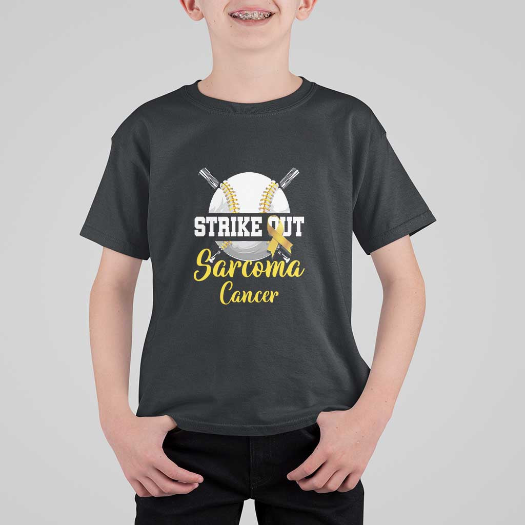 Strike Out Sarcoma Cancer T Shirt For Kid Baseball Fight Awareness Yellow Ribbon - Wonder Print Shop