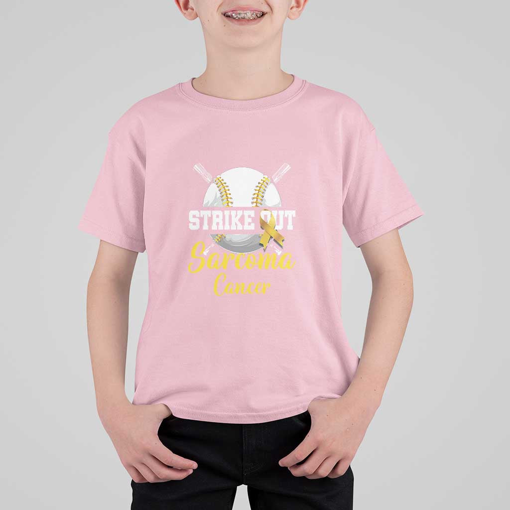 Strike Out Sarcoma Cancer T Shirt For Kid Baseball Fight Awareness Yellow Ribbon - Wonder Print Shop