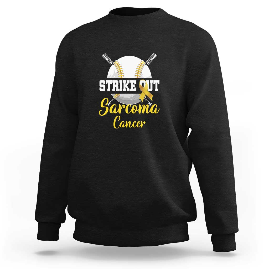 Strike Out Sarcoma Cancer Sweatshirt Baseball Fight Awareness Yellow Ribbon - Wonder Print Shop
