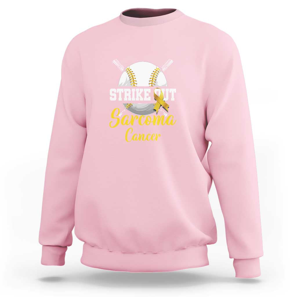 Strike Out Sarcoma Cancer Sweatshirt Baseball Fight Awareness Yellow Ribbon - Wonder Print Shop