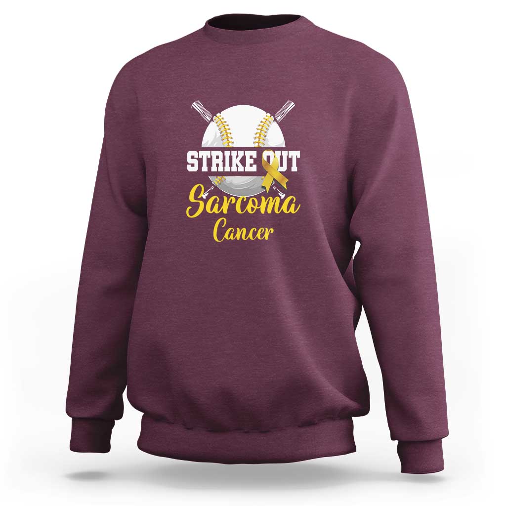 Strike Out Sarcoma Cancer Sweatshirt Baseball Fight Awareness Yellow Ribbon - Wonder Print Shop