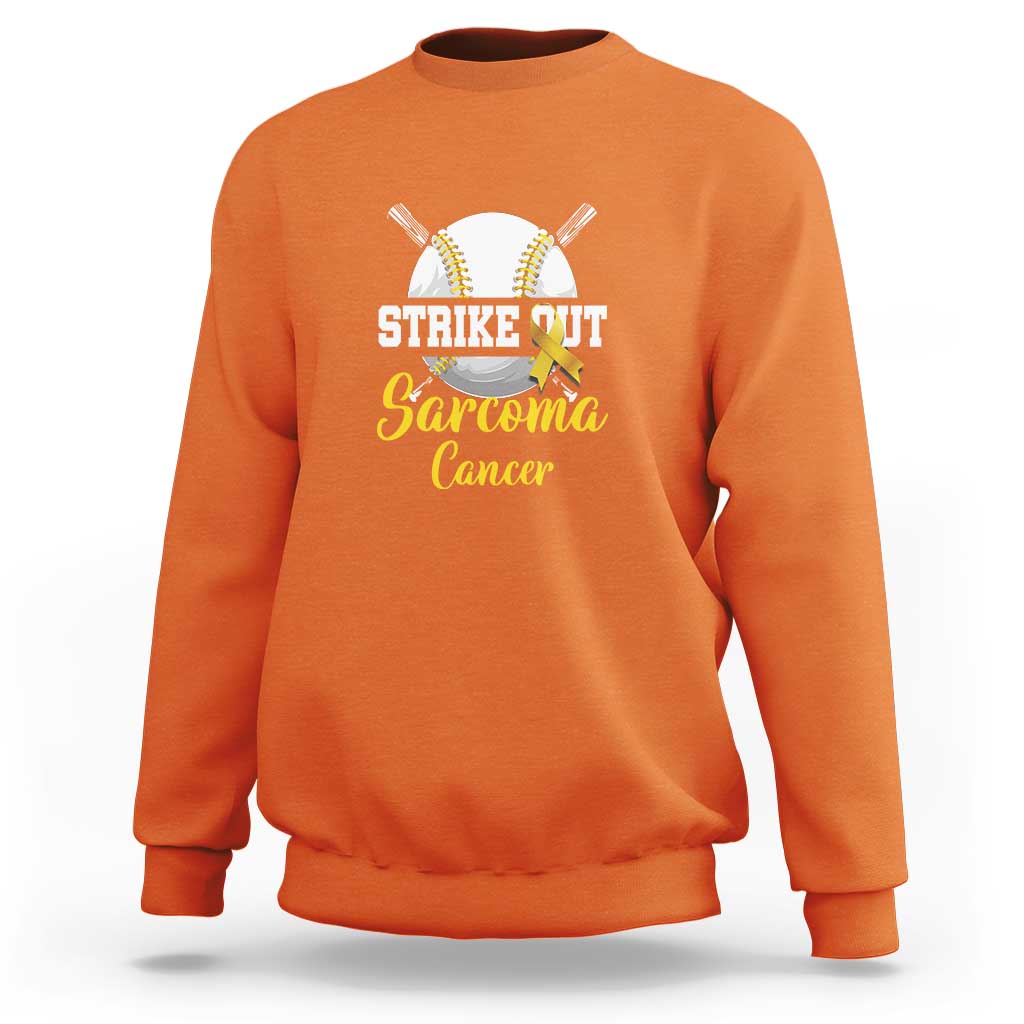 Strike Out Sarcoma Cancer Sweatshirt Baseball Fight Awareness Yellow Ribbon - Wonder Print Shop