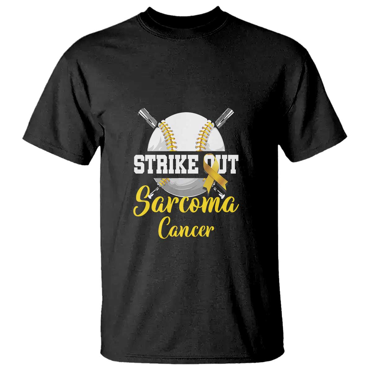 Strike Out Sarcoma Cancer T Shirt Baseball Fight Awareness Yellow Ribbon - Wonder Print Shop