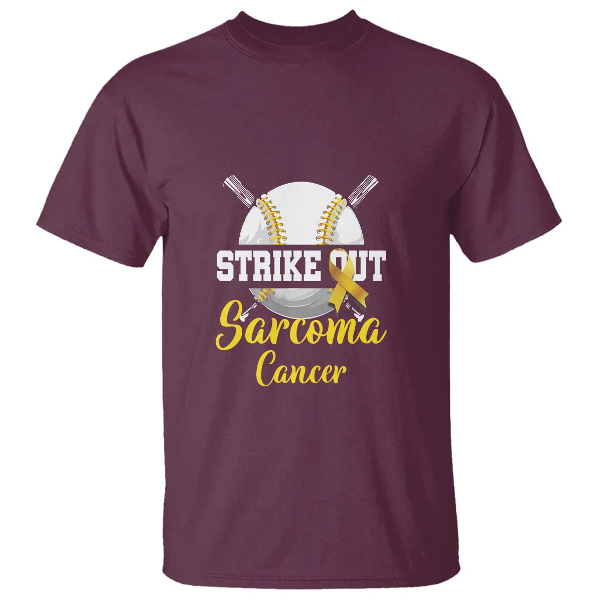 Strike Out Sarcoma Cancer T Shirt Baseball Fight Awareness Yellow Ribbon - Wonder Print Shop
