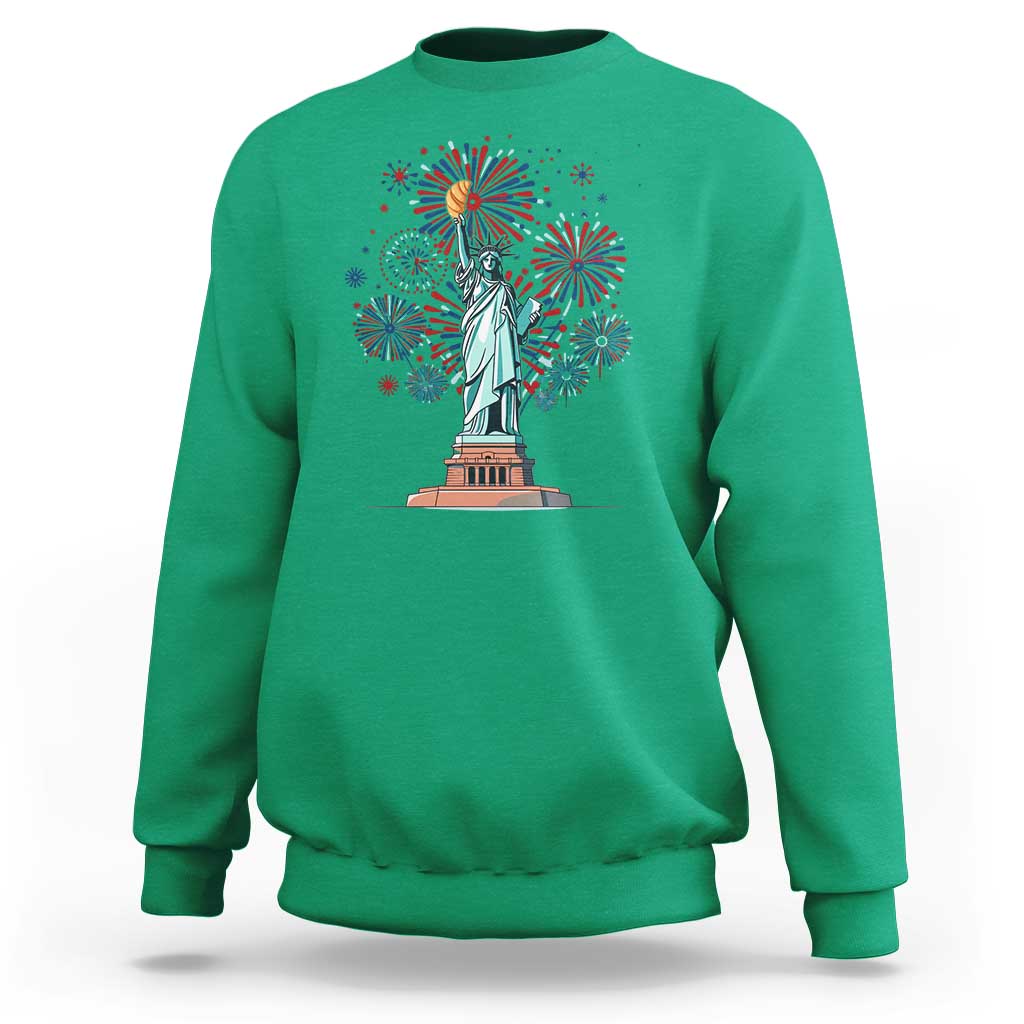 Funny America France Heritage Month Sweatshirt Statue of Liberty With Croissant - Wonder Print Shop
