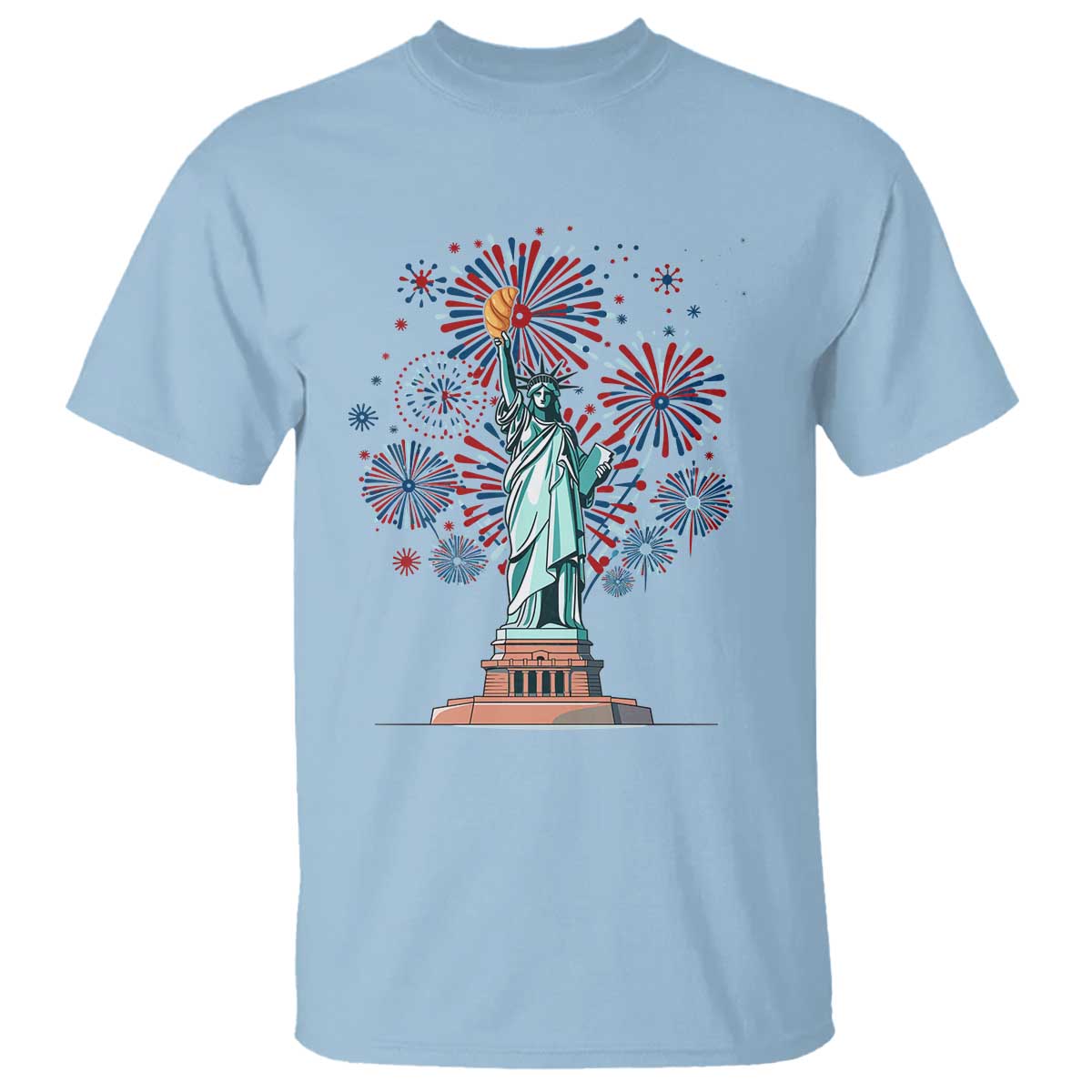Funny America France Heritage Month T Shirt Statue of Liberty With Croissant - Wonder Print Shop