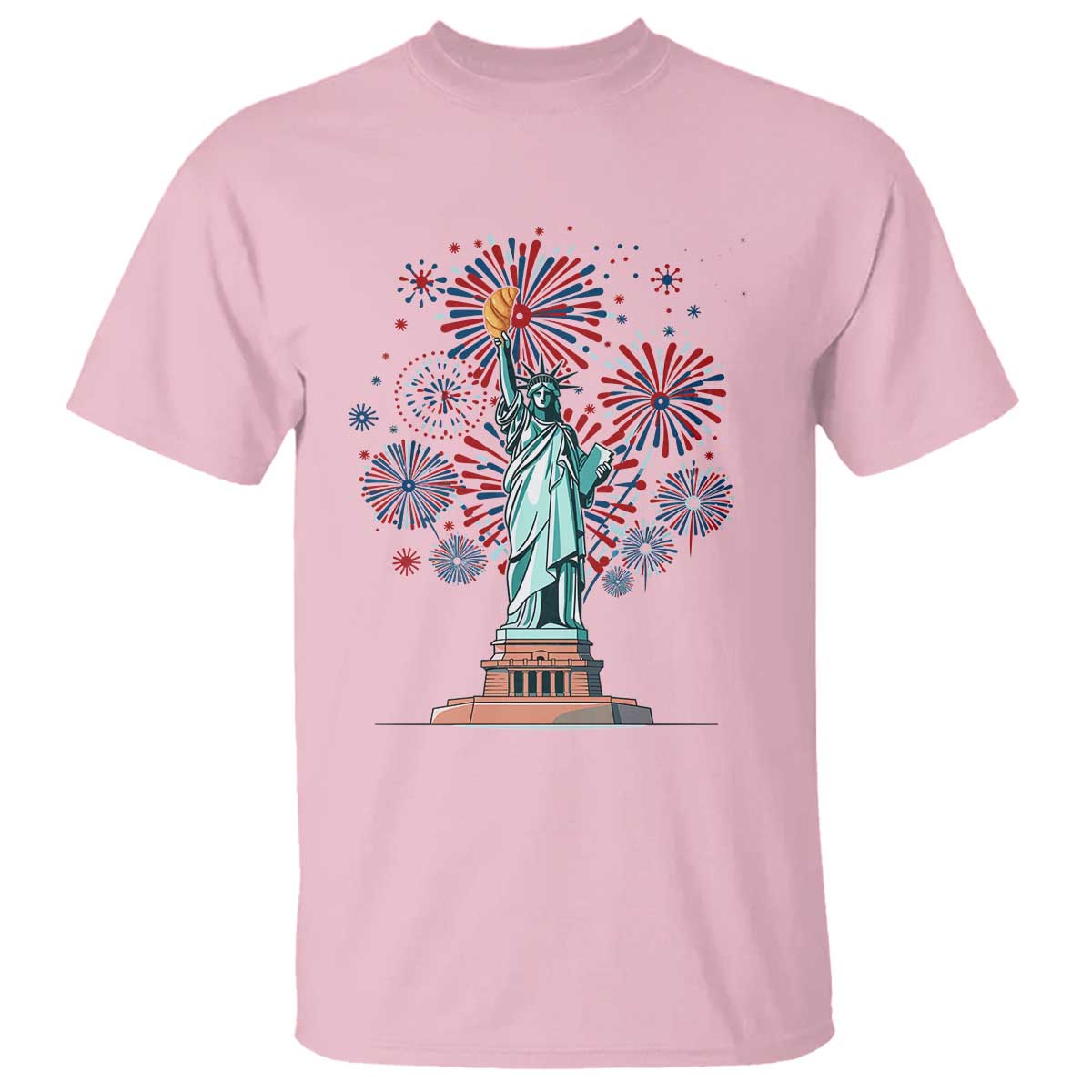 Funny America France Heritage Month T Shirt Statue of Liberty With Croissant - Wonder Print Shop